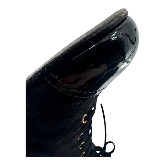 Chanel Suede Pearl CC Logo Patent Cap Toe Short Boots - Picture 11 of 16